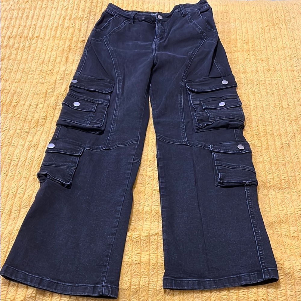 Mulholland Drive 90's Cargo Straight Leg Jeans - Black Wash